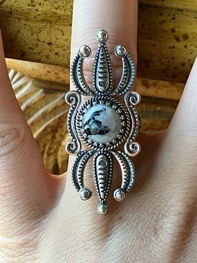 White Buffalo Turquoise Sterling Silver Statement Ring Size 6